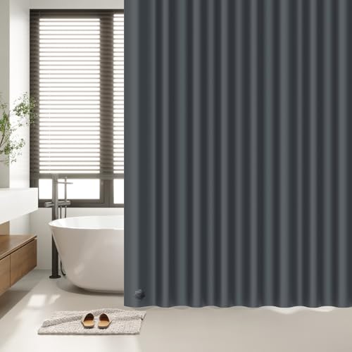 EHZNZIE Dark Grey Shower Curtain Liner 72x72, PEVA Waterproof Bath Curtain, No Chemical Smell, 3 Weighted Magnets, Durable with Rustproof Metal Grommets - color: Dark Grey, size: 72"W x 72"L (Pack of 1)