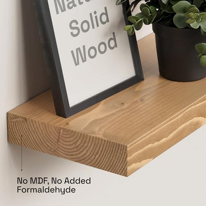 Natural Wood Floating Shelves for Wall 16 Inch Oak, Wooden Bathroom Shelf | Solid Wood, Wall Mounted, Kitchen Bedroom Living Room, Rustic Farmhouse, Natural Oak Finish, 16W × 6.7D, Set of 2 - color: Gold Oak, size: 16 Inch