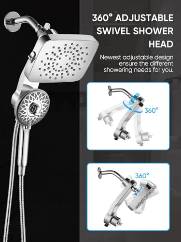 Cobbe® Dual Shower Head with Magnetic Handheld, Chrome | Rain Shower Combo, 2-in-1 Fixed & Detachable, Multiple Spray Modes, Built-in Magnet Dock, 6ft Hose - color: Chrome