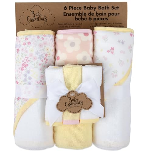 Baby Bath Essential Hooded Baby Bath Towel and Washcloth 6 Piece Set for Newborns, Infants & Toddlers, Boys & Girls Baby Hooded Towels Set (Daisy Flowers) - color: Daisy Flowers