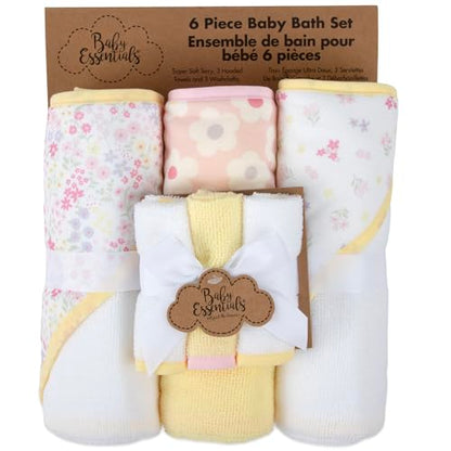 Baby Bath Essential Hooded Baby Bath Towel and Washcloth 6 Piece Set for Newborns, Infants & Toddlers, Boys & Girls Baby Hooded Towels Set (Daisy Flowers) - color: Daisy Flowers