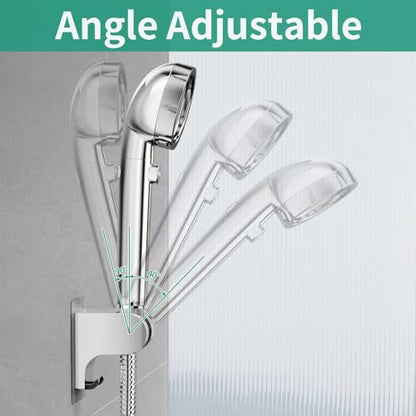 Hand Held Shower Head Holder Wall Mount, 2 Hooks, Chrome, 1 Pack | Shower Hose Holder Adhesive with 2 Hanger Hooks, Adjustable Shower Handle Holder, No Drilling Shower Wand Holder - color: ‎Chrome