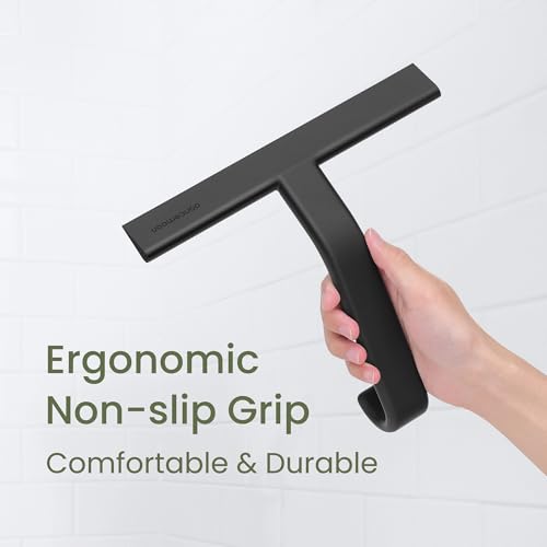 JustHang Shower Squeegee with Built-in Hook, 10-Inch Black | Award-Winning Design, All-One-Piece Soft-Touch Silicone, for Glass Door, Bathroom, Window, Mirror, Tile Wall, Car - color: Classic Black