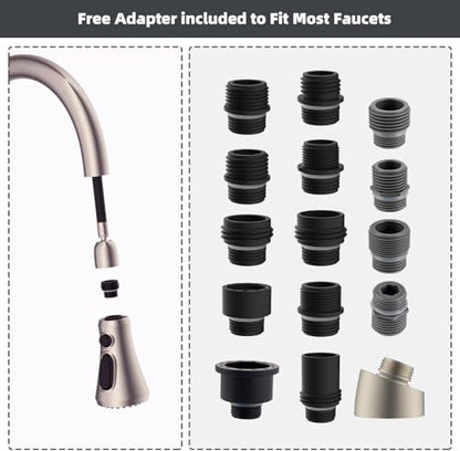 Hibbent Pull Down Spray Head for Kitchen Faucet, NSF/ANSI/CAN 61 & CUPC Certified 3-Function Spray Nozzle, 15 Adapters, Sink Faucet Head Replacement Compatible with Moen, Delta, Kohler, Brushed Nickel - color: Brushed Nickel, style: 2.5 Gallon Per Minute