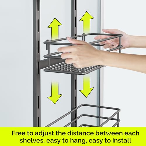 Orimade Over The Door Shower Caddy Adjustable 4 Tier Dark Grey,Bathroom Hanging Organizer Shelf Rustproof with 4 Hooks,Shower Basket with Soap Holder and Suction Cup - color: Dark Grey-4T
