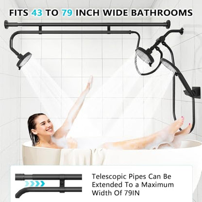 Tandem Shower Head, Dual Shower Heads for Two People & Handheld Head, Triple Shower Head High Pressure System,Adjustable Double Shower Heads - color: Black