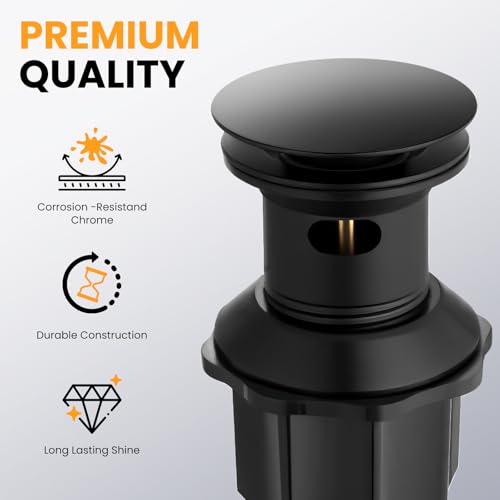 Bathroom Sink Drain with Overflow, Pop Up Drain for Bathroom Sink with Removable Hair Catcher, Matte Black 304 Stainless Steel Bathroom Sink Stopper, Fits 1-1/2" to 1-3/4" Drain Openings - color: Matte Black, style: Big Popup Cap