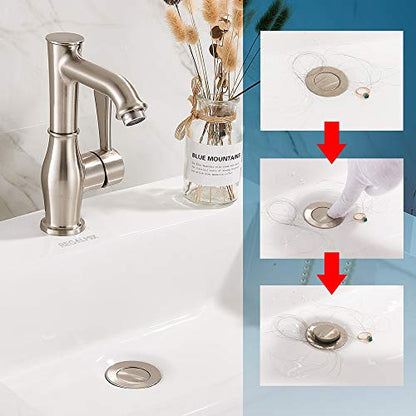 REGALMIX Vessel Sink Drain, Bathroom Faucet Vessel Sink Pop Up Drain Stopper Without Overflow Brushed Nickel, Built-in Anti-Clogging Strainer,Fits Standard American Drain Hole1-1/2 to 1-3/4",R085B-BN - color: Brushed Nickel, size: Without Overflow