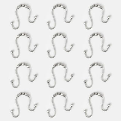 Easy Gliding Rustproof Double Shower Curtain Hooks Brushed Nickel, Set of 12