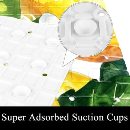 Bath Tub Mat Non Slip 15.1 x 26.8 Inch, Watercolor Seamless Fruit Lemon Eco Friendly Bathmat with Suction Cups Drain Holes Shower Tub Mats - color: Multi 02
