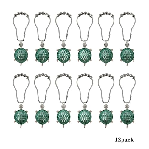 Teal Sea Turtles Shower Curtain Hooks Stainless Steel Decorative Shower Curtain Rings for Ocean Beach Bath Rust-Resistant Shower Hooks for Shower Curtain or Liner Pack of 12 (Teal Turtle) - size: Teal turtle