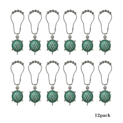 Teal Sea Turtles Shower Curtain Hooks Stainless Steel Decorative Shower Curtain Rings for Ocean Beach Bath Rust-Resistant Shower Hooks for Shower Curtain or Liner Pack of 12 (Teal Turtle) - size: Teal turtle
