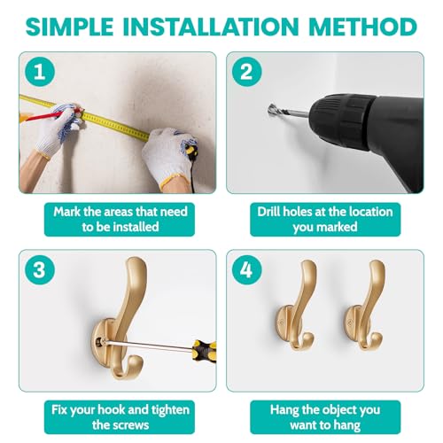 Heavy Duty Wall Hooks - Metal Screw-in Hooks for Hanging, Wall Mount Coat Hooks, Towel Hooks for Hat, Towel, Key, Robe, Scarf, Bag, Cap (6 Pack Gold) - color: Gold