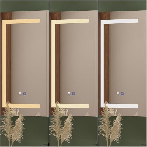 MOUMON Medicine Cabinet with LED Lighted Mirror, Anti-Fog, Wall-Mounted Bathroom Cabinet with Storage Shelves, Adjustable Lights, 2 Doors, White, 5.1”D x 35.4”W x 31.5”H