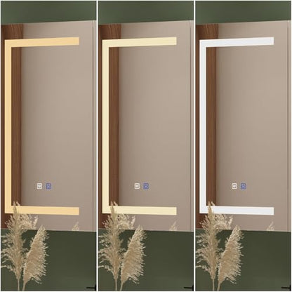 MOUMON Medicine Cabinet with LED Lighted Mirror, Anti-Fog, Wall-Mounted Bathroom Cabinet with Storage Shelves, Adjustable Lights, 2 Doors, White, 5.1”D x 35.4”W x 31.5”H
