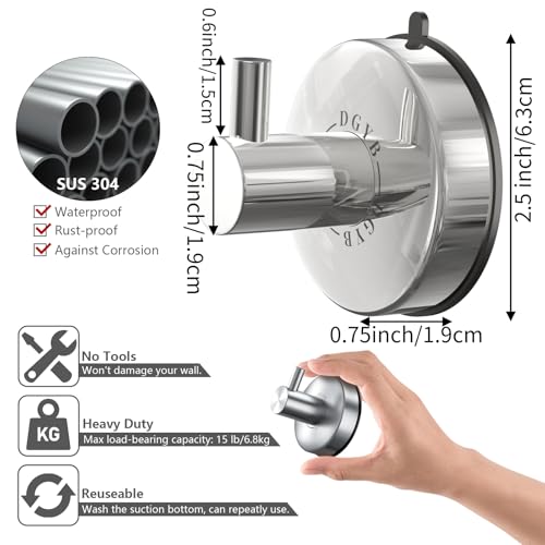 DGYB Suction Cup Hooks - 15LB Shower Hooks for Inside Shower, Stainless Steel No Drill Wall Hook Set of 4 Chrome Towel Hook for Bathrooms, Loofah, Robe - color: 4 Pack-Chrome