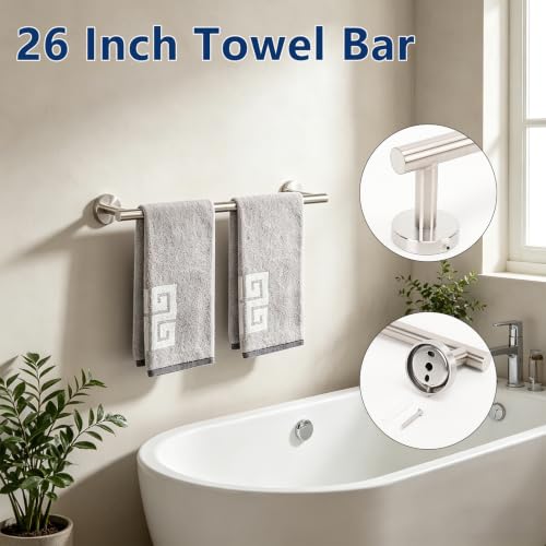 NearMoon Bathroom Accessories Set 6 Pieces, SUS304 Stainless Steel Bathroom Hardware Set, Shower Towel Rack for Kitchen, Towel Holder Wall Mounted (16 Inch, Brushed Nickel)
