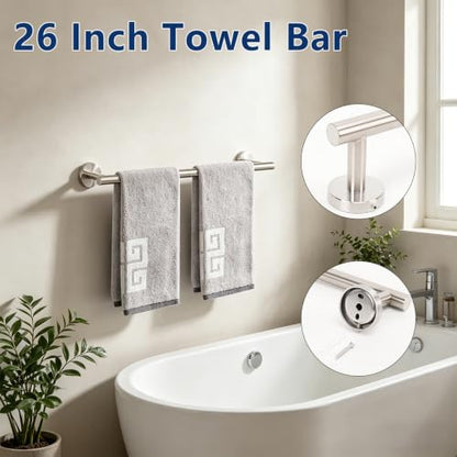 NearMoon Bathroom Accessories Set 6 Pieces, SUS304 Stainless Steel Bathroom Hardware Set, Shower Towel Rack for Kitchen, Towel Holder Wall Mounted (16 Inch, Brushed Nickel)