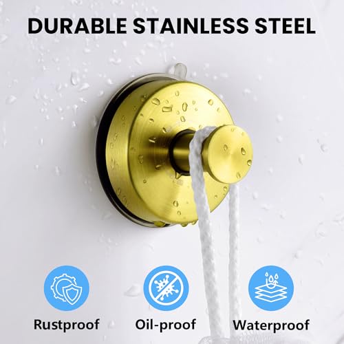 JOMOLA Suction Cup Shower Hooks Bathroom Towel Hooks Suction Hook for Inside Shower Stainless Steel Coat Hooks Wall Mounted,Gold,2PCS - color: Gold