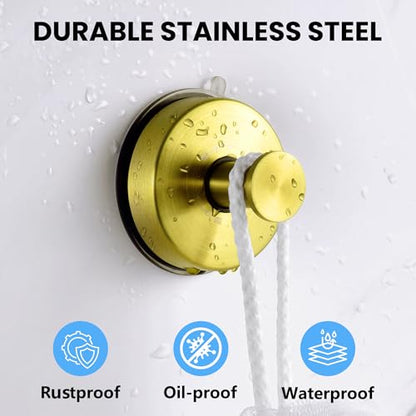 JOMOLA Suction Cup Shower Hooks Bathroom Towel Hooks Suction Hook for Inside Shower Stainless Steel Coat Hooks Wall Mounted,Gold,2PCS - color: Gold