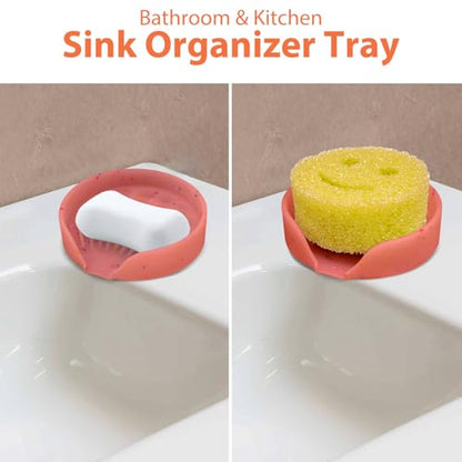 Silicone Bathroom Soap Dishes, Self Draining Waterfall Bar Soap Holder & Saver, Dish Soap Tray, Sponge Holder, 13 Non-Slip Suction Cups Dishwasher Safe for Bathroom Kitchen Shower Sink Organizer Red