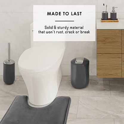 Clara Clark Bathroom Set - Gray Bathroom Accessories Set, Bathroom Sets with Shower Curtain and Rugs, 23PC Shower Curtain Set with Liner, Soap Dispenser, Soap Dish, Toilet Brush Holder, and Trash Can - color: Grey, size: Complete Set + Bath Rugs
