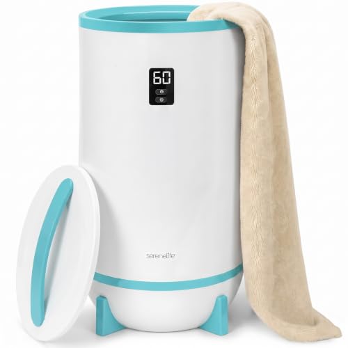 SereneLife Towel & Blanket Warmer, One Touch Portable Bath Towel Warmer with Fragrant Disc Holder, Timer (15, 30, 45, or 60 minutes) and LED Display, Auto Shut Off, Ideal for Bathroom & Spa Use, Blue - color: Blue