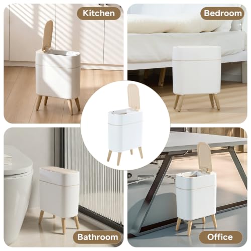 Motion Sensor Bathroom Trash Can with Lid，Slim Automatic Wastebasket | Narrow, Plastic, Auto,Convenient and Hygienic Easy to Use，2.6 gallon Small Garbage Can for Bedroom,Office, Living Room(White) - color: White