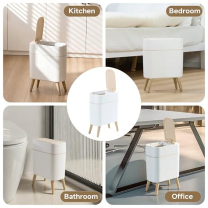 Motion Sensor Bathroom Trash Can with Lid，Slim Automatic Wastebasket | Narrow, Plastic, Auto,Convenient and Hygienic Easy to Use，2.6 gallon Small Garbage Can for Bedroom,Office, Living Room(White) - color: White