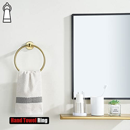 JQK Towel Ring Brass Gold, 304 Stainless Steel Hand Towel Holder for Bathroom, Brushed Gold Wall Mount, TR130-BG - color: Gold