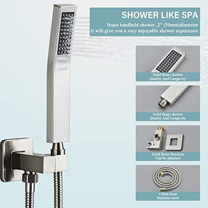 Shower System 12 Inch LED Square Showerhead Shower Faucet Set Shower Kit with Handheld Spray SUS304 Stainless Steel Shower Trim Kit Handheld shower with Rough-in Valve Brushed Nickle… - color: Brushed Nickel, style: 12"-led