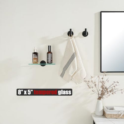 JQK Bathroom Glass Shelf Black, Tempered Glass Shower Storage 8 by 5 inches, 304 Stainless Steel Matte Black Wall Mount, TGS101L8-PB - color: Matte Black, size: 8 Inch (1 Pack)