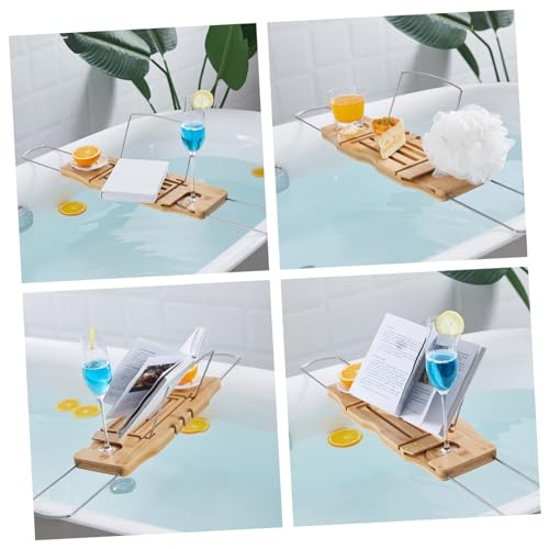 Happyyami Bamboo Bathtub Shelf Expandable Tub Tray Bath Tray for Bathroom Organization