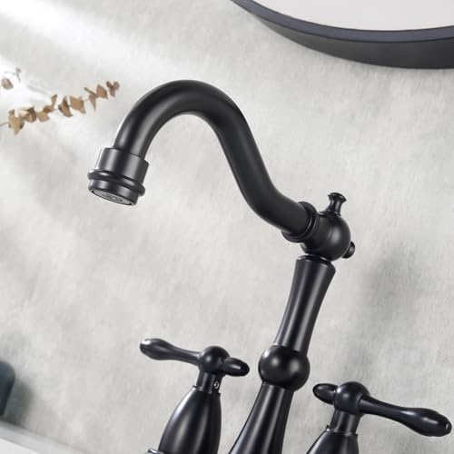 Matte Black Antique Bathroom Sink Faucet, Stainless Steel 4 inch Centerset Vanity Faucet with Drain and Supply Hose, Black Sink Faucet Bathroom 2 Hole - color: Matte Black
