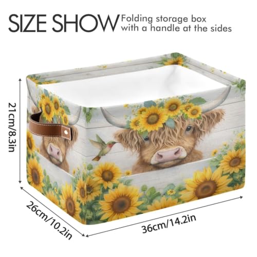 Cow Storage Baskets 2 Pack | Collapsible Open Home Storage Bin with Handle for Home Bedroom Cloth