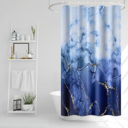 Navy Blue Marble Stall Waterproof Shower Curtain 48x72 inches | RV Small Shower Curtain Set for Bathroom, Abstract Modern, Machine Washable, Easy to Install with Hooks, Ombre White Blue - color: Navy Blue, size: 48"W x 72"L (Pack of 1)