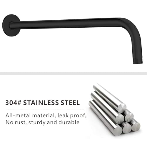 Voolan Shower Arm with Flange and Teflon Tape, Extension Shower Head Arm for Bathroom Fixed Shower Head, Solid Stainless Steel, Wall Mounted (20 Inch,Black) - color: Black, style: 20 Inch