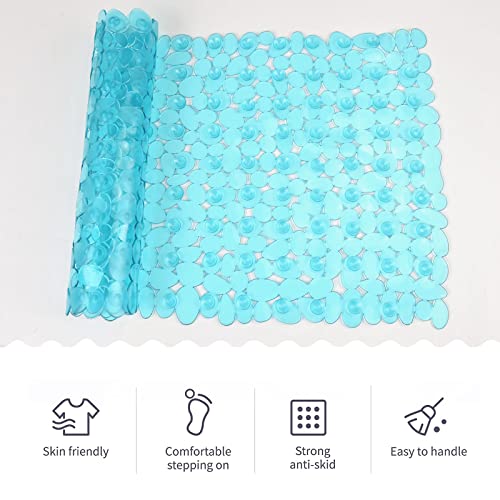 SONGZIMING Bathtub Mat Non Slip Pebble Bath Shower Mat with Drain Holes, Suction Cups Mat for Tub 16" W x 35" L, Clear Green - color: Clear Green