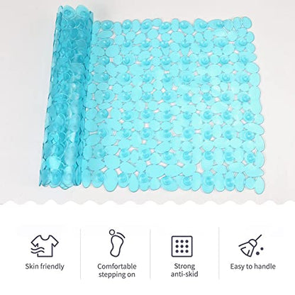SONGZIMING Bathtub Mat Non Slip Pebble Bath Shower Mat with Drain Holes, Suction Cups Mat for Tub 16" W x 35" L, Clear Green - color: Clear Green