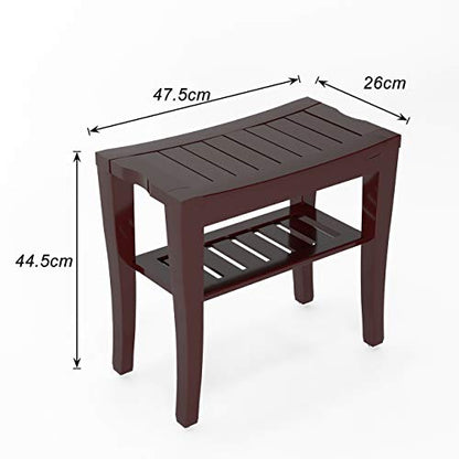 soges Bamboo Shower Bench, Waterproof Shower Stool with Storage Shelf, Wood Bath Organizer Seat, Brown - color: Brown