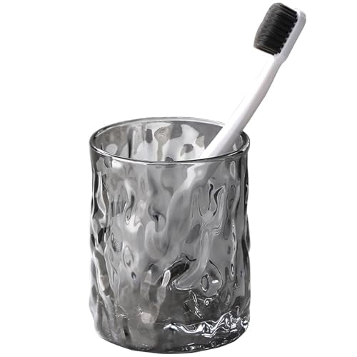 Toothbrush Holders for Bathrooms,Clear Glass Toothbrush and Toothpaste Holder,Bathroom Tumbler and Mouthwash Cup,Bathroom Storage Cup for Tooth Brush,Makeup Brush (Grey) - color: Grey