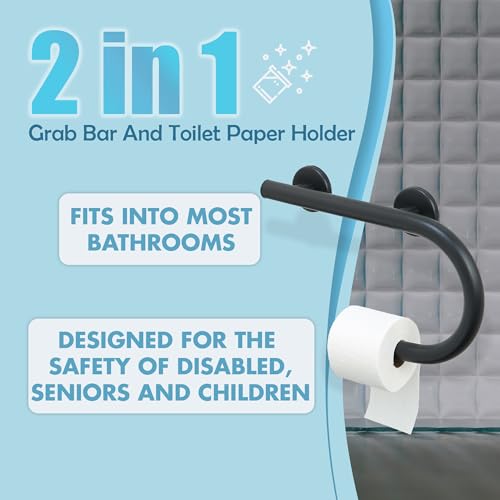 Grab Bar Toilet Paper Holder - Bathroom Safety Aid/304 Stainless Steel/Right/Matte Black/16.5"x 10" - color: Matte Black, Right Hand