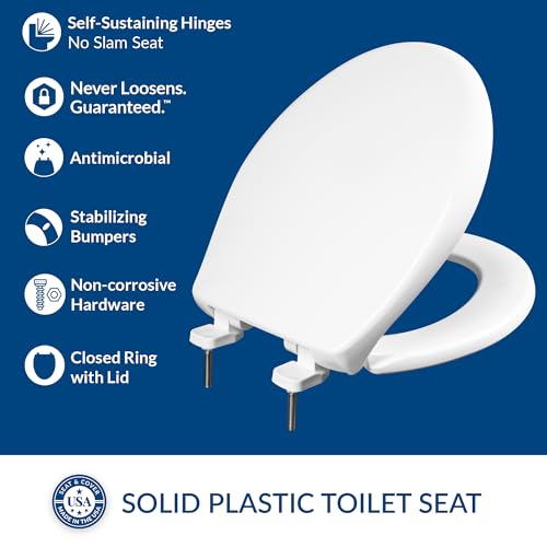 BEMIS 790TDGSL Commercial Heavy Duty Closed Front Toilet Seat with Cover, Industrial No Slam Seat with Secure Installation, Made in USA, Round, White - size: Round
