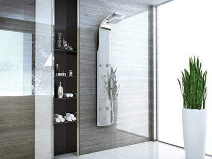 ANZZI Shower Head Panel Tower, Echo Brushed Steel Stainless Steel Metal, 4 | Three 3 Fully Adjustable Acu Stream Body Jets, Euro Grip Handheld Sprayer Has 60 In, Five 5 Easy To Use Control Knobs - color: Stainless Steel, style: 4 Jets