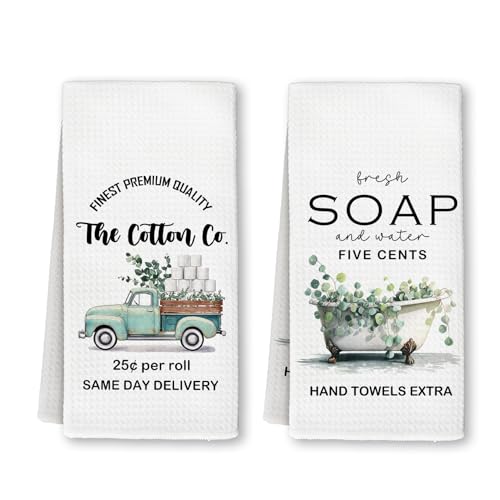 Funny Sage Green Eucalyptus Bathroom Towels, Farmhouse Truck Bathtub Hand Dish Towels Decor, Rustic Botanical Eucalyptus Decorative Tea Towel for Bathroom Washroom Toilet, 16x24 Inch Set of 2 - color: Eucalyptus-1