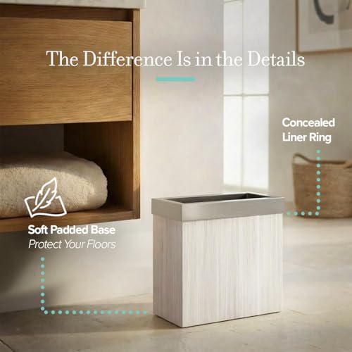 Gatco Small Bathroom Trash Can with Lid, Rectangle 3 Gallon Wastebasket, Under Sink, White Oak with Satin Nickel, for Bathroom, Bedroom, Office (1943SN) - color: White Oak / Satin Nicke Lid
