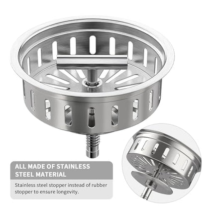 KONE Kitchen Sink Drain Sink Strainer 3-1/2 Inch Drain Assembly Kit Replacement for Universal 3.5 Inch Kitchen Sink, All Stainless Steel Body with Strainer Basket and Drain Stopper (9171，Stainless) - color: Stainless