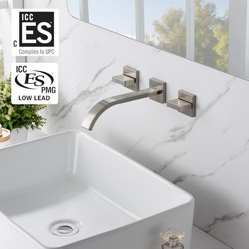sumerain Brushed Nickel Bathroom Faucet Wall Mount Lavatory Faucet with Rough in Valve - color: Brushed Nickel