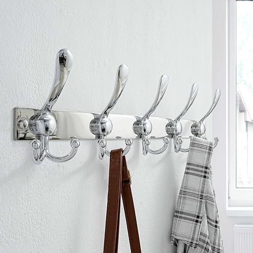 Coat Rack Wall Mount, Heavy Duty 12-Gauge Base vs Flimsy 1mm, Double-Thick Solid Anti-Snap Hooks, 16” Stud-Mount, Stainless Steel Hanger for Clothes Hat Entryway Closet Mudroom, Chromed - color: Chromed, size: L=17" (1pcs)