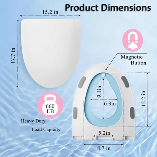 MinSha Elongated Toilet Seat with Child Seat, Soft Close, Quick Release | Can be magnetically secured when not in use; features a quiet, soft-close seat to protect children's fingers
